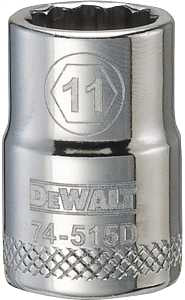 DEWALT DWMT74515OSP Drive Hand Socket, 11 mm Socket, 3/8 in Drive, 12-Point, Steel, Polished Chrome Vanadium