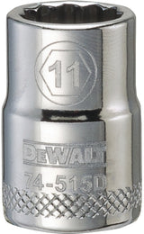DEWALT DWMT74515OSP Drive Hand Socket, 11 mm Socket, 3/8 in Drive, 12-Point, Steel, Polished Chrome Vanadium
