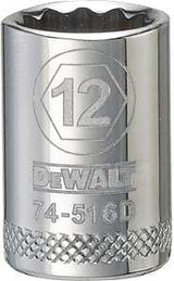 DEWALT DWMT74516OSP Drive Hand Socket, 12 mm Socket, 3/8 in Drive, 12-Point, Steel, Polished Chrome Vanadium