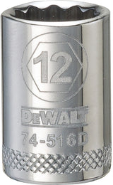DEWALT DWMT74516OSP Drive Hand Socket, 12 mm Socket, 3/8 in Drive, 12-Point, Steel, Polished Chrome Vanadium