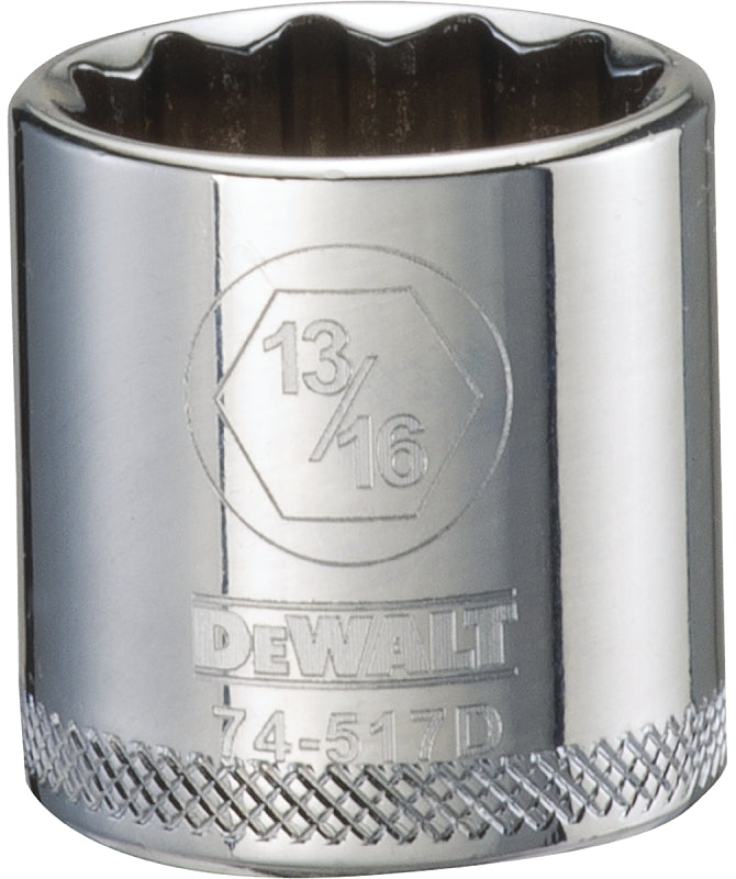 DEWALT DWMT74517OSP Drive Hand Socket, 13/16 in Socket, 3/8 in Drive, 12-Point, Steel, Polished Chrome Vanadium
