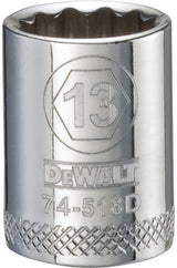 DEWALT DWMT74518OSP Drive Hand Socket, 13 mm Socket, 3/8 in Drive, 12-Point, Steel, Polished Chrome Vanadium