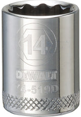 DEWALT DWMT74519OSP Drive Hand Socket, 14 mm Socket, 3/8 in Drive, 12-Point, Steel, Polished Chrome Vanadium