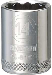 DEWALT DWMT74519OSP Drive Hand Socket, 14 mm Socket, 3/8 in Drive, 12-Point, Steel, Polished Chrome Vanadium