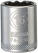DEWALT DWMT74521OSP Drive Hand Socket, 16 mm Socket, 3/8 in Drive, 12-Point, Steel, Polished Chrome Vanadium