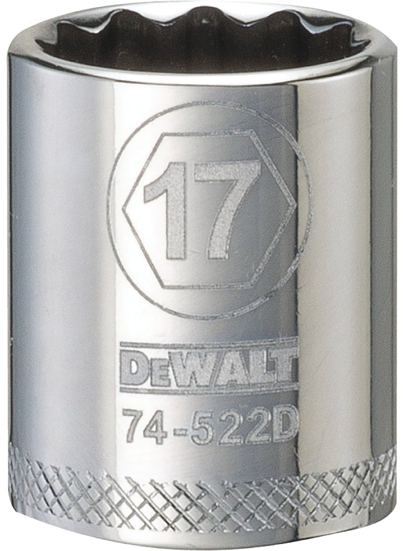 DEWALT DWMT74522OSP Drive Hand Socket, 17 mm Socket, 3/8 in Drive, 12-Point, Steel, Polished Chrome Vanadium