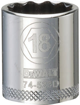 DEWALT DWMT74523OSP Drive Hand Socket, 18 mm Socket, 3/8 in Drive, 12-Point, Steel, Polished Chrome Vanadium