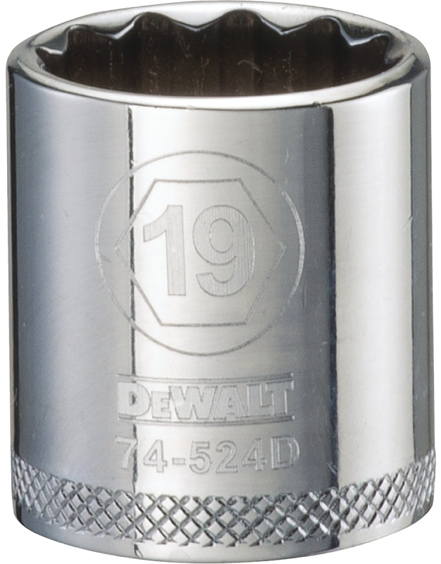 DEWALT DWMT74524OSP Drive Hand Socket, 19 mm Socket, 3/8 in Drive, 12-Point, Steel, Polished Chrome Vanadium