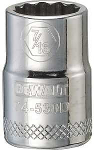 DEWALT DWMT74530OSP Drive Hand Socket, 7/16 in Socket, 3/8 in Drive, 12-Point, Steel, Polished Chrome Vanadium