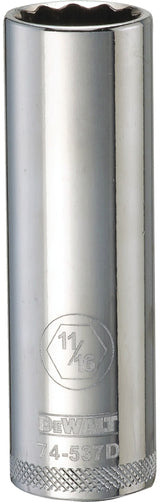 DEWALT DWMT74537OSP Drive Socket, 11/16 in Socket, Deep Socket, 3-1/8 in OAL, 1/2 in Drive, 12-Point, Vanadium Steel