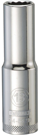 DEWALT DWMT74542OSP Drive Socket, 13 mm Socket, Deep Socket, 3-1/8 in OAL, 1/2 in Drive, 12-Point, Vanadium Steel