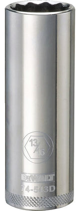 DEWALT DWMT74543OSP Drive Socket, 13/16 in Socket, Deep Socket, 3-1/8 in OAL, 1/2 in Drive, 12-Point, Vanadium Steel
