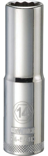 DEWALT DWMT74544OSP Drive Socket, 14 mm Socket, Deep Socket, 3-1/8 in OAL, 1/2 in Drive, 12-Point, Vanadium Steel