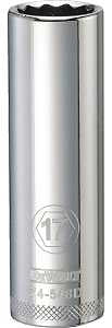 DEWALT DWMT74548OSP Drive Socket, 17 mm Socket, Deep Socket, 3-1/8 in OAL, 1/2 in Drive, 12-Point, Vanadium Steel