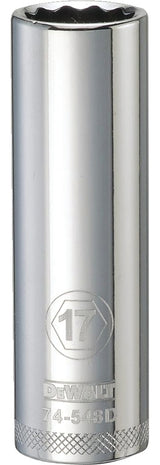 DEWALT DWMT74548OSP Drive Socket, 17 mm Socket, Deep Socket, 3-1/8 in OAL, 1/2 in Drive, 12-Point, Vanadium Steel