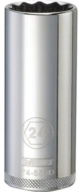 DEWALT DWMT74553OSP Drive Hand Socket, 24 mm Socket, 1/2 in Drive, 12-Point, Steel, Polished Chrome Vanadium