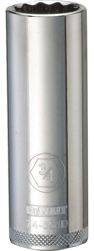 DEWALT DWMT74554OSP Drive Hand Socket, 3/4 in Socket, 1/2 in Drive, 12-Point, Steel, Polished Chrome Vanadium