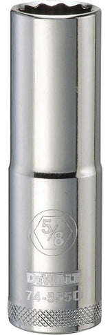 DEWALT DWMT74555OSP Drive Hand Socket, 5/8 in Socket, 1/2 in Drive, 12-Point, Steel, Polished Chrome Vanadium
