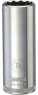 DEWALT DWMT74557OSP Drive Hand Socket, 7/8 in Socket, 1/2 in Drive, 12-Point, Steel, Polished Chrome Vanadium