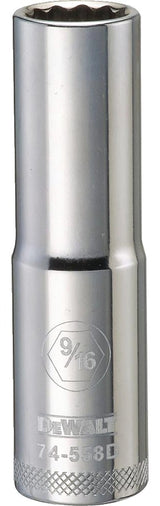 DEWALT DWMT74558OSP Drive Hand Socket, 9/16 in Socket, 1/2 in Drive, 12-Point, Steel, Polished Chrome Vanadium