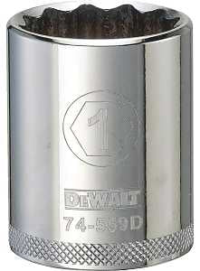 DEWALT DWMT74559OSP Drive Socket, 1 in Socket, 1-5/8 in OAL, 1/2 in Drive, 12-Point, Vanadium Steel, Polished Chrome