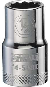 DEWALT DWMT74560OSP Drive Socket, 1/2 in Socket, 1-1/2 in OAL, 1/2 in Drive, 12-Point, Vanadium Steel, Polished Chrome