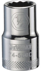 DEWALT DWMT74560OSP Drive Socket, 1/2 in Socket, 1-1/2 in OAL, 1/2 in Drive, 12-Point, Vanadium Steel, Polished Chrome