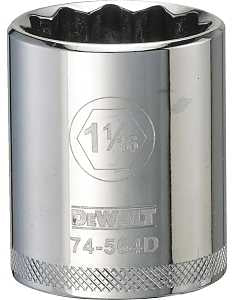 DEWALT DWMT74564OSP Drive Hand Socket, 1-1/16 in Socket, 1/2 in Drive, 12-Point, Steel, Polished Chrome Vanadium