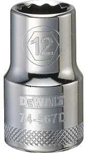 DEWALT DWMT74567OSP Drive Hand Socket, 12 mm Socket, 1/2 in Drive, 12-Point, Steel, Polished Chrome Vanadium
