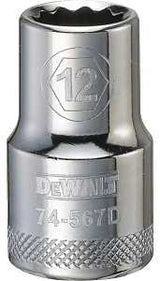 DEWALT DWMT74567OSP Drive Hand Socket, 12 mm Socket, 1/2 in Drive, 12-Point, Steel, Polished Chrome Vanadium