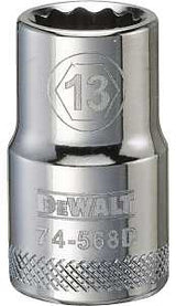 DEWALT DWMT74568OSP Drive Socket, 13 mm Socket, 1-1/2 in OAL, 1/2 in Drive, 12-Point, Vanadium Steel, Polished Chrome