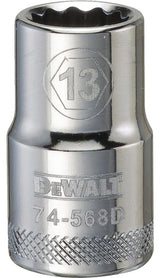 DEWALT DWMT74568OSP Drive Socket, 13 mm Socket, 1-1/2 in OAL, 1/2 in Drive, 12-Point, Vanadium Steel, Polished Chrome
