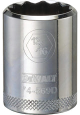 DEWALT DWMT74569OSP Drive Hand Socket, 13/16 in Socket, 1/2 in Drive, 12-Point, Steel, Polished Chrome Vanadium