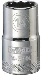 DEWALT DWMT74570OSP Drive Socket, 14 mm Socket, 1-1/2 in OAL, 1/2 in Drive, 12-Point, Vanadium Steel, Polished Chrome