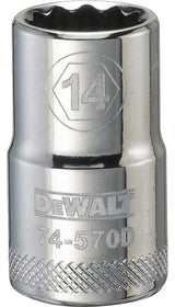 DEWALT DWMT74570OSP Drive Socket, 14 mm Socket, 1-1/2 in OAL, 1/2 in Drive, 12-Point, Vanadium Steel, Polished Chrome