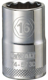 DEWALT DWMT74573OSP Drive Socket, 16 mm Socket, 1-1/2 in OAL, 1/2 in Drive, 12-Point, Vanadium Steel, Polished Chrome
