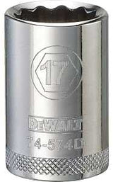 DEWALT DWMT74574OSP Drive Socket, 17 mm Socket, 1-1/2 in OAL, 1/2 in Drive, 12-Point, Vanadium Steel, Polished Chrome