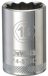 DEWALT DWMT74575OSP Drive Hand Socket, 18 mm Socket, 1/2 in Drive, 12-Point, Steel, Polished Chrome Vanadium