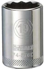 DEWALT DWMT74576OSP Drive Hand Socket, 19 mm Socket, 1/2 in Drive, 12-Point, Steel, Polished Chrome Vanadium