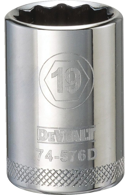 DEWALT DWMT74576OSP Drive Hand Socket, 19 mm Socket, 1/2 in Drive, 12-Point, Steel, Polished Chrome Vanadium