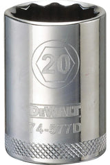 DEWALT DWMT74577OSP Drive Hand Socket, 20 mm Socket, 1/2 in Drive, 12-Point, Steel, Polished Chrome Vanadium