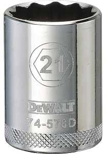 DEWALT DWMT74578OSP Drive Socket, 21 mm Socket, 1-1/2 in OAL, 1/2 in Drive, 12-Point, Vanadium Steel, Polished Chrome