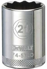 DEWALT DWMT74578OSP Drive Socket, 21 mm Socket, 1-1/2 in OAL, 1/2 in Drive, 12-Point, Vanadium Steel, Polished Chrome
