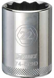 DEWALT DWMT74579OSP Drive Hand Socket, 22 mm Socket, 1/2 in Drive, 12-Point, Steel, Polished Chrome Vanadium