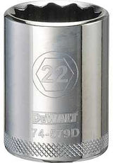 DEWALT DWMT74579OSP Drive Hand Socket, 22 mm Socket, 1/2 in Drive, 12-Point, Steel, Polished Chrome Vanadium