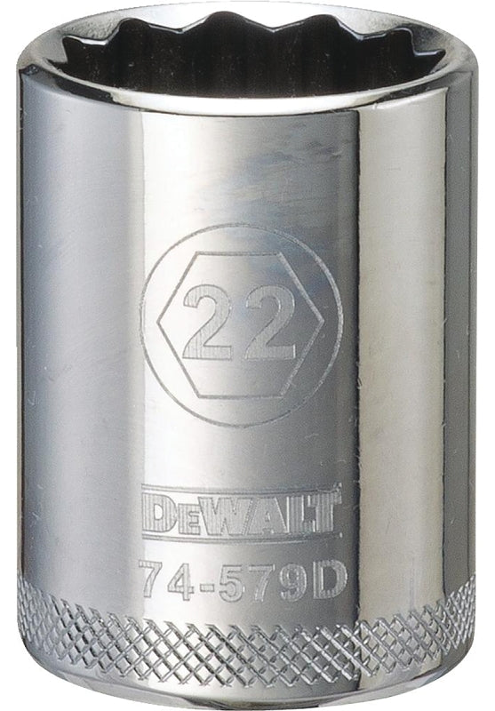 DEWALT DWMT74579OSP Drive Hand Socket, 22 mm Socket, 1/2 in Drive, 12-Point, Steel, Polished Chrome Vanadium