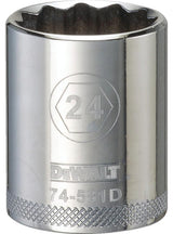 DEWALT DWMT74581OSP Drive Hand Socket, 24 mm Socket, 1/2 in Drive, 12-Point, Steel, Polished Chrome Vanadium