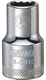 DEWALT DWMT74591OSP Drive Hand Socket, 7/16 in Socket, 1/2 in Drive, 12-Point, Steel, Polished Chrome Vanadium