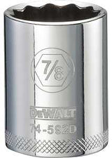 DEWALT DWMT74592OSP Drive Hand Socket, 7/8 in Socket, 1/2 in Drive, 12-Point, Steel, Polished Chrome Vanadium