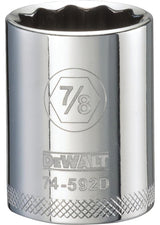 DEWALT DWMT74592OSP Drive Hand Socket, 7/8 in Socket, 1/2 in Drive, 12-Point, Steel, Polished Chrome Vanadium